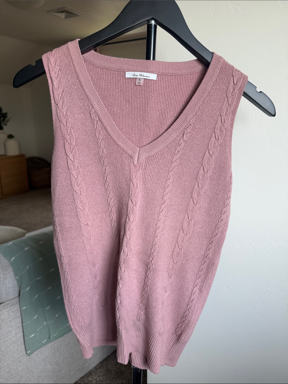Milano Dusty Rose Cable Knit V-Neck Sweater Vest